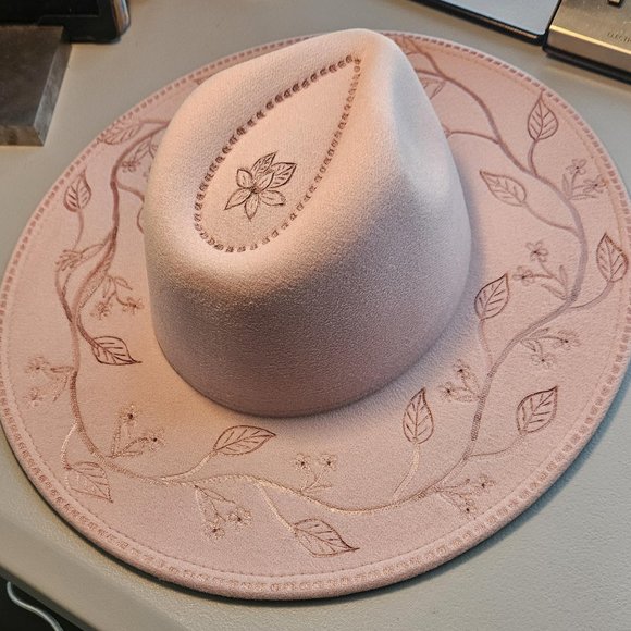 Tickled Pink Custom Hand Burned Pyrography Wide Brim Fedora Hat main image 5